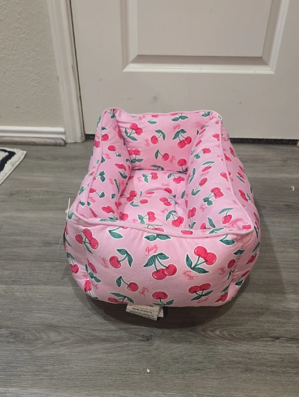Juicy Couture Signature Logo Cherry Print Velour Pet Bed Cuddler